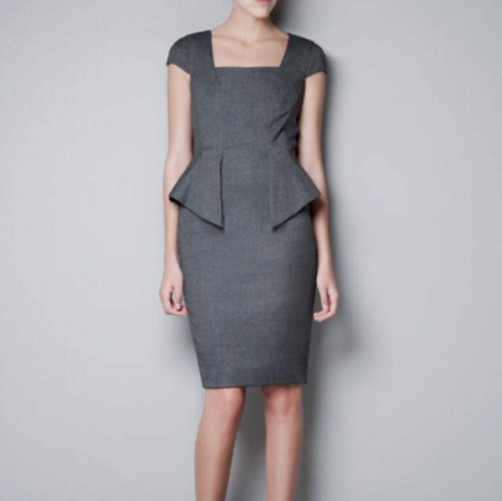 Zara Fitted Gray Peplum Sheath Dress M Pencil Fitted Dress